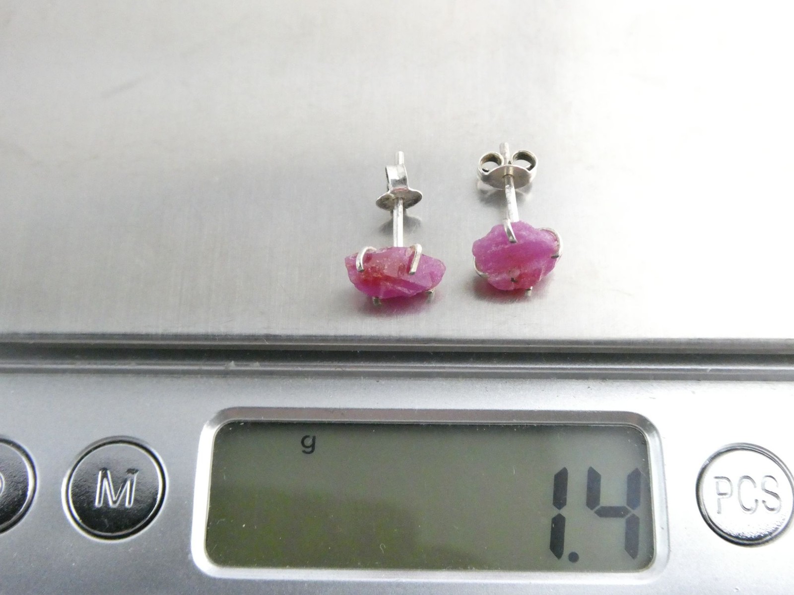 Sterling Silver Rough Lab Created Ruby Stud Earri… - image 13