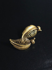 Vintage Gold Antiqued Brass Feather earrings Clip On engraved