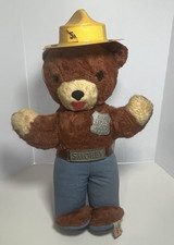 Vintage 1960  s Smokey The Bear Plush W/ HAT - 13 Inches - By IDEAL - USA - READ