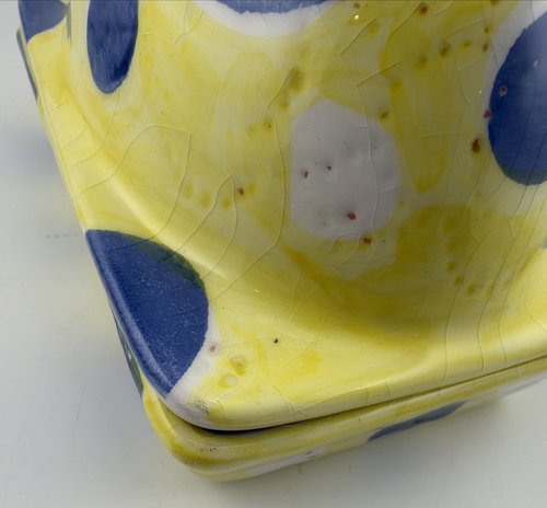 Anthropologie MCM Yellow Blue Polka Dot Butter Dish 7
