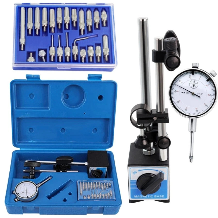 Precision Dial Indicator with Magnetic Base Holder Fine Adjustable Long 0-1" Sx