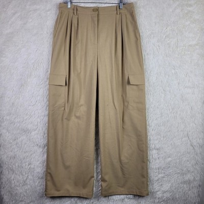 Selected Femme Womens L Beige Wide Leg Pleated Cargo Trouser Pants Capsule