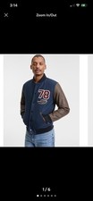 NWT Sun+stone Men’s Harris Varsity Bomber Jacket Size Medium Navy
