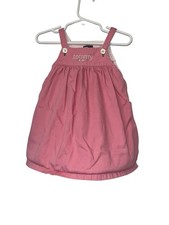 VTG Tommy Hilfiger Girls Pink Embroidered Floral Cargo Jumper Dress Sz 12-18m