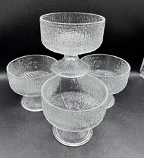 VTG  Indiana Crystal Ice Bark Sherbet Dessert Cordial Footed Bowls 4pc Set