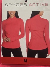 Spyder Active Ladies Yoga Zip-Up Jacket NWT M Athletic fit thumb hole Coral-Pink