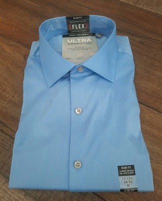 Van Heusen Flex Shirt 17-17 1/2 34-35 Blue Frost Dress Button Up Wrinkle Free