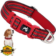 MAOWUWUJOZ Padded Reflective Dog Collar Red M