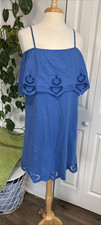 Topshop Blue Cold Shoulder Dress | US 6 UK 10 EU 38 | Embroidered Eyelet Trim
