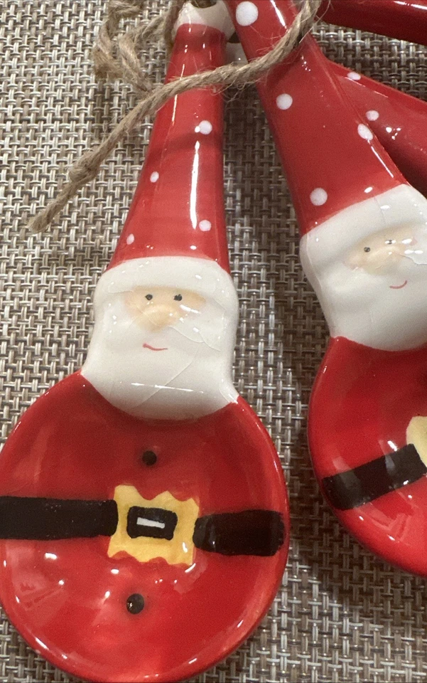 Vintage Santa Claus Christmas Ceramic Measuring Spoons Set of 4 Holiday - Image 2 of 4