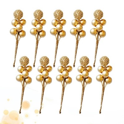 10Pcs Reusable Simulation Berries Picks Golden Red Fruit Christmas Decor