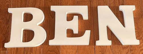 Set of 3 Hanging "BEN" White Letters 8” Height