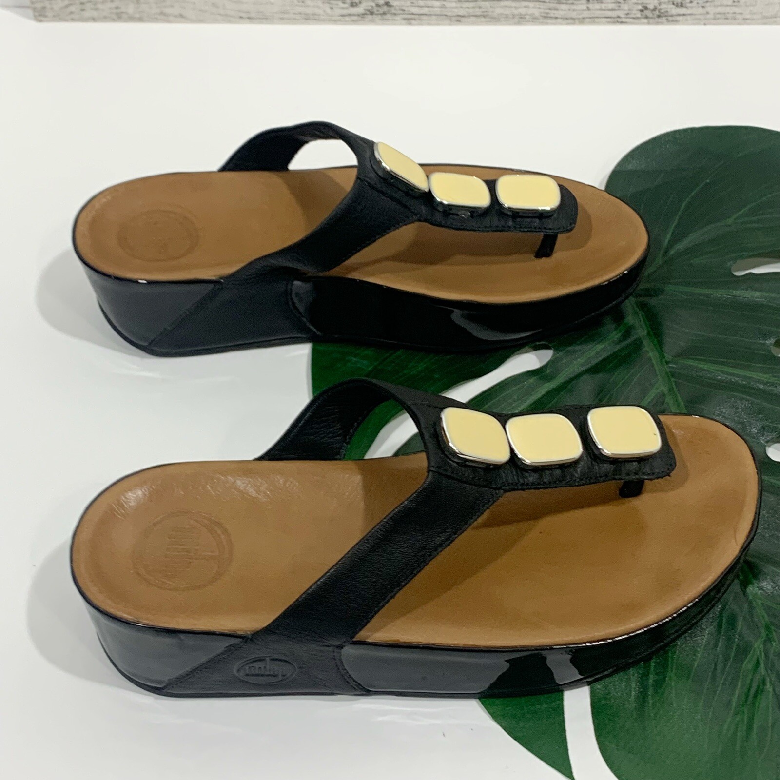 LOTTO Scarpe sandalo Fitflop donna taglia 6 Pietra II nero pelle perizoma dettaglio slip on