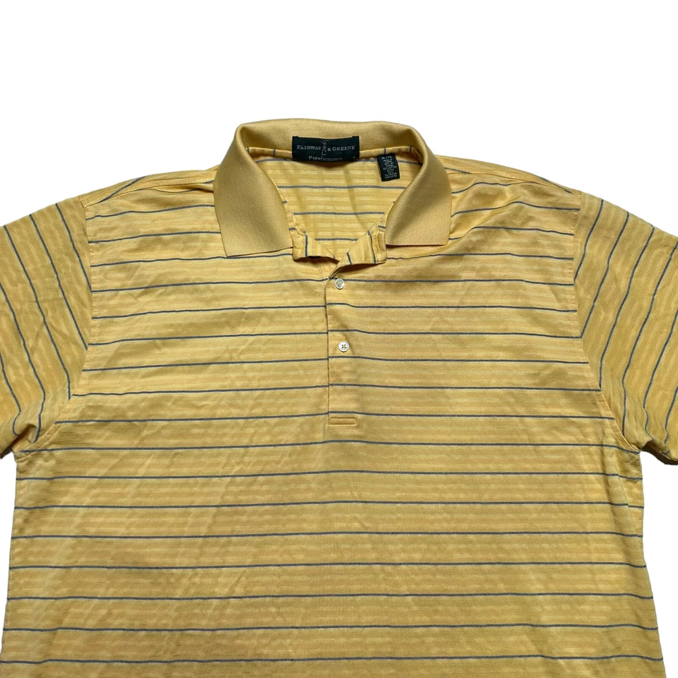 Fairway & Greene Golf Polo Shirt Mens Size XL Pureformance Yellow Striped Golf - Image 2 of 4
