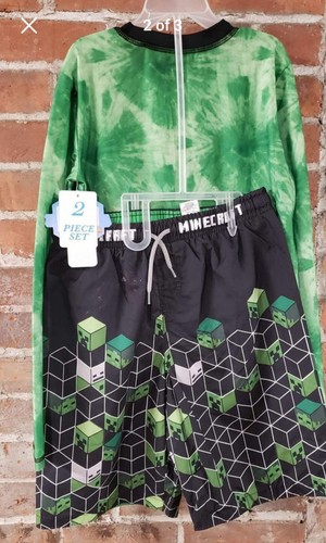 Minecraft Boy's 2-Piece Long Sleeve Rash Guard & Swim Short Set - Picture 2 of 4