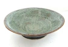 WHEEL-THROWN POTTERY BOWL Multi-Color: Blue, Earthtones SIGNED