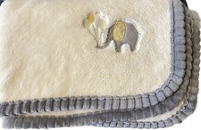 S.L. Home Fashions Cream Baby Blanket Elephant Yellow Balloons Gray Trim Lovey