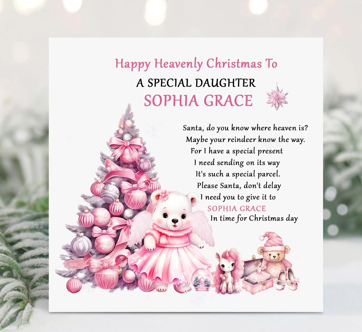 Personalised Christmas in Heaven Angel, Heavenly Christmas card