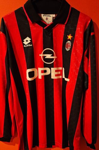 AC Mailand 1994/95 Home Langarm Fußball Trikot Lotto L Vintage Selten Original