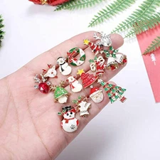 12 Pairs Christmas Stud Earrings Santa Bells Reindeer Xmas Holidays Jewelry Set