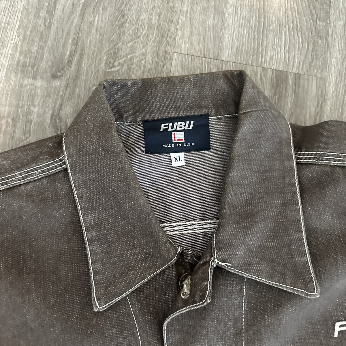 VTG Fubu Denim Suit Set XL Brown Baggy Y2K Jacket Pants Size VTG Fubu Denim Suit Set XL Brown Baggy Y2K Jacket Pants Size