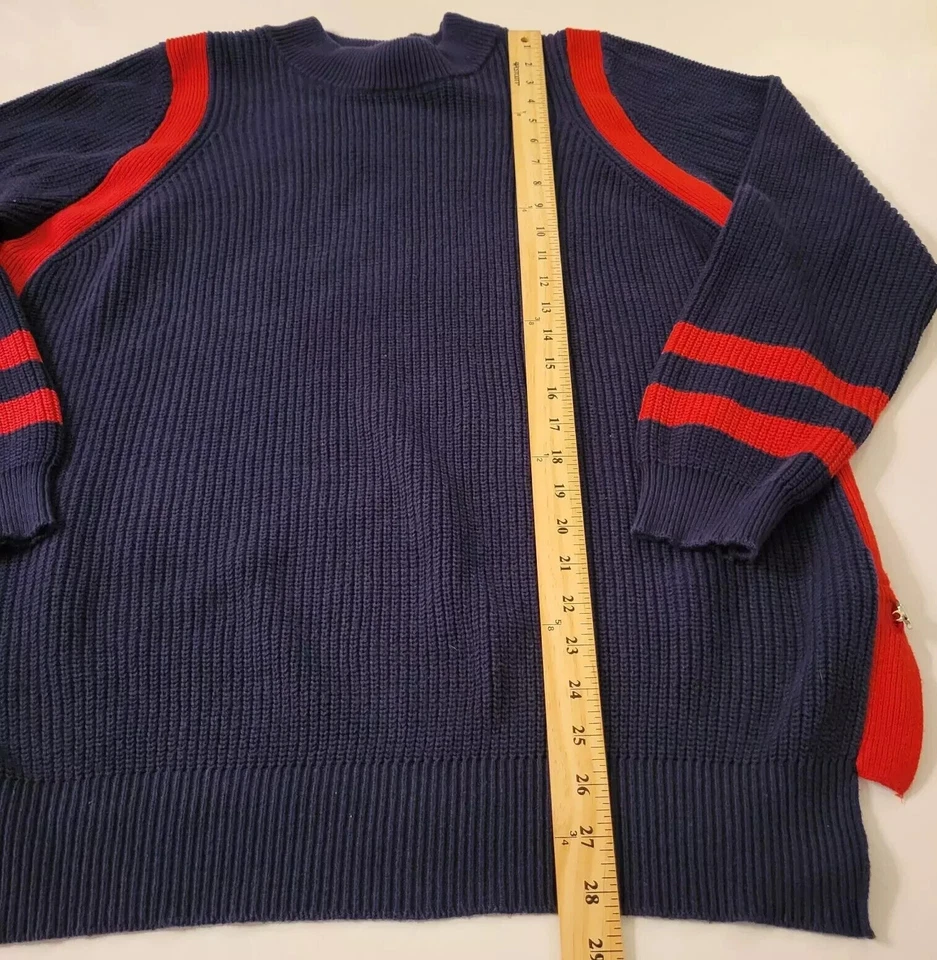 NUEVO SIN ETIQUETAS ELLOS Pullover Grueso Tejido Suéter Mujer 18 20 Rojo Azul Rayas Laterales Foto 3 de 4