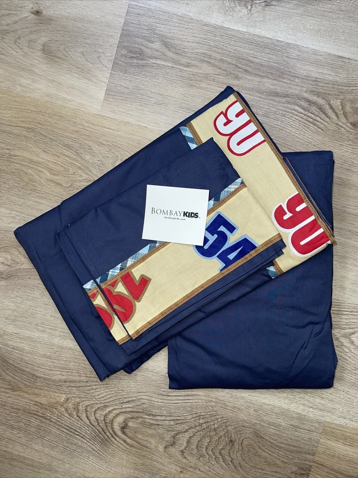 Juego de sábanas vintage Bombay Kids Letterman tamaño completo planas ajustadas y 2 fundas de almohada Foto 3 de 4