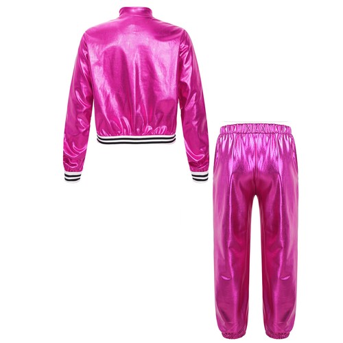 Kids Jazz Hip Hop Dance Costumes Boys Girls Shiny Metallic Jacket and Sweatpants - Picture 33 of 136