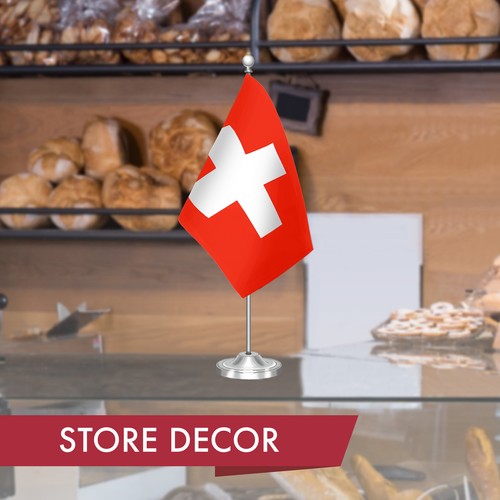 G128 Switzerland Swiss Deluxe Desk Flag Set 8.5x5.5 In Printed 300D Polyester - Picture 6 of 8