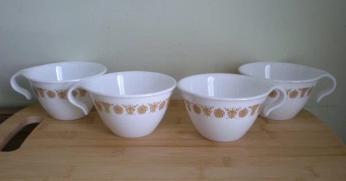 Vintage 4 Corelle Corning Butterfly Gold Open Hook Handle 8oz Cup Cups Set of 4
