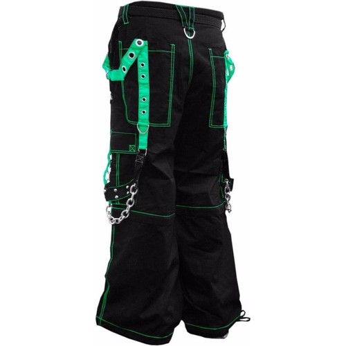 Puritues Men Gothic Fallout Bondage Bike Black Green Baggy Cyber Emo Skater Pant - Picture 2 of 5