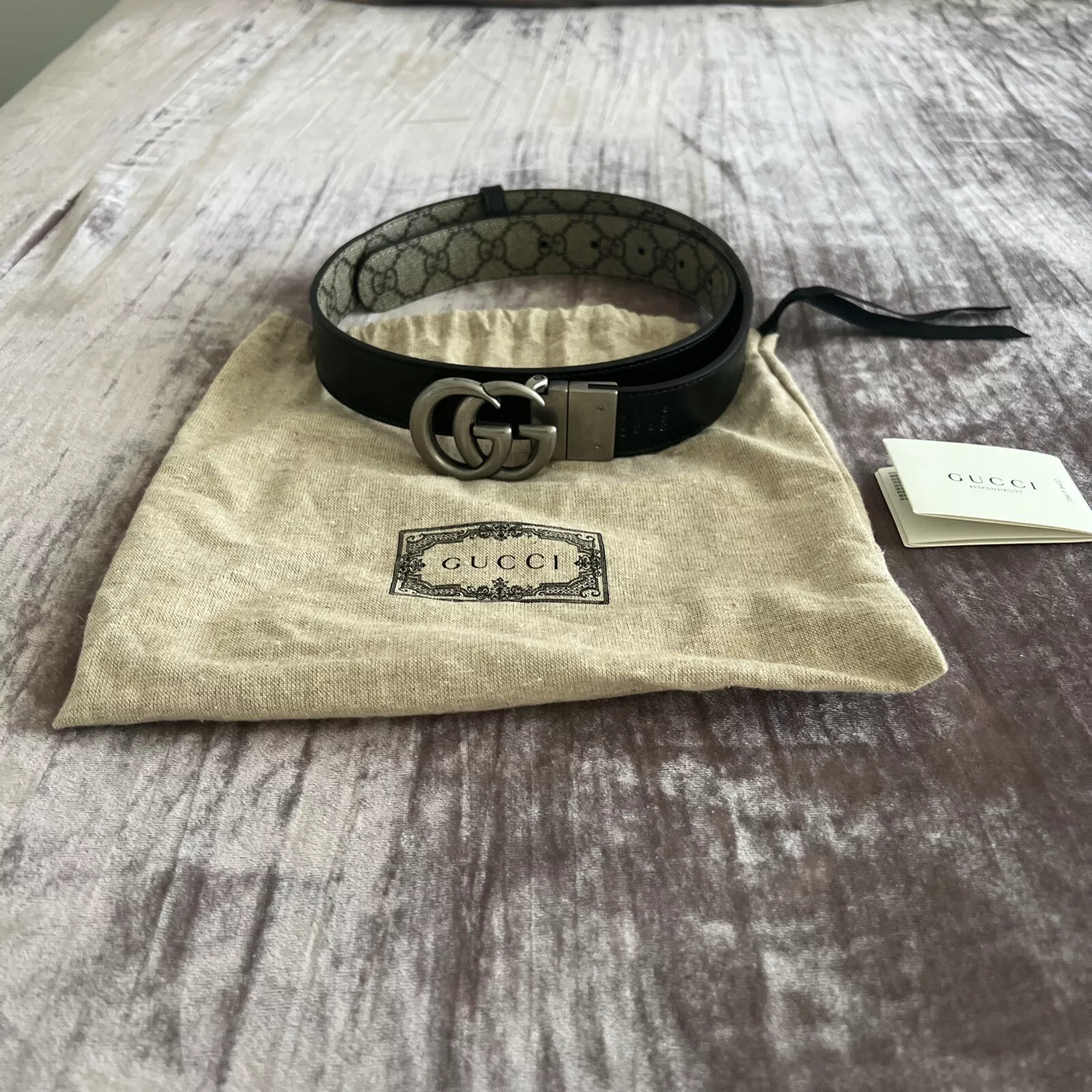 Ceinture réversible Gucci Marmont authentique noir/brun brun ; taille 80