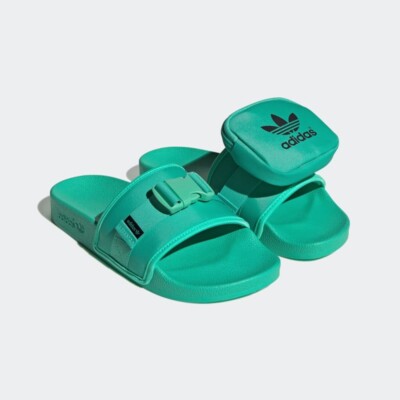 New Adidas Womens POUCHYLETTE SLIDES HI-RES GREEN/BLACK