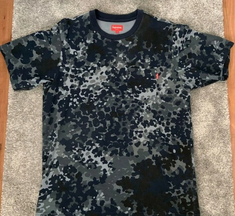 SS19 Supreme Marineblau Deutsche Tarnfarbe S/S Taschen T Shirt Größe L Kurzarm