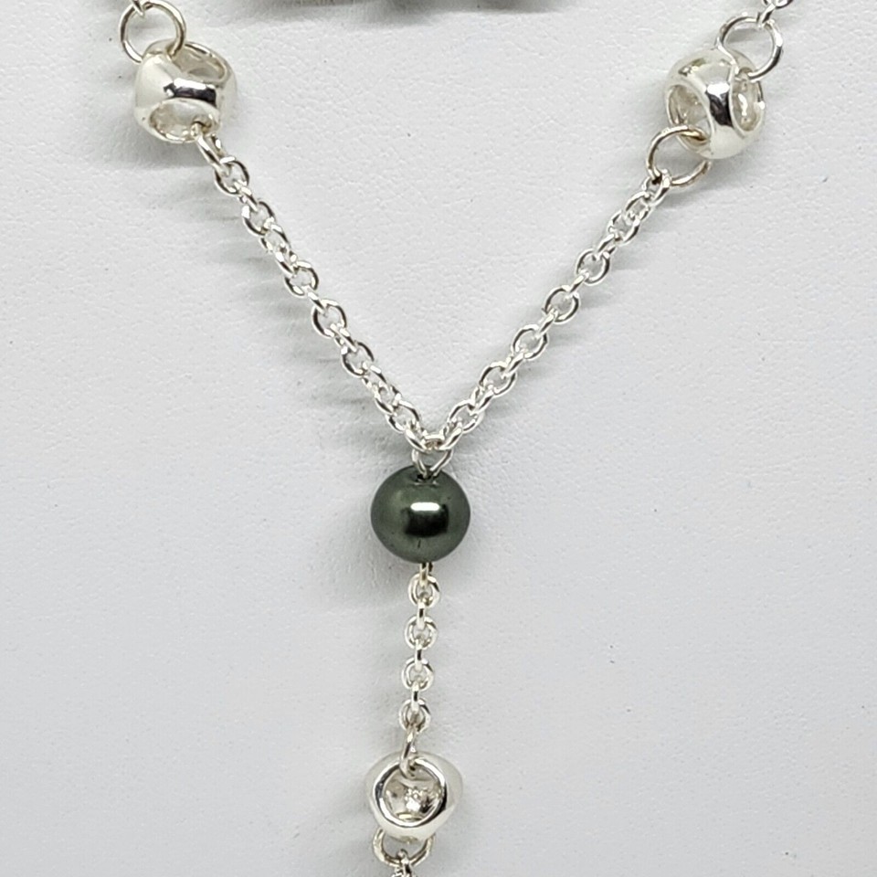 Silver Tone Double Strand Y Drop Layered Green Bead Necklace eBay