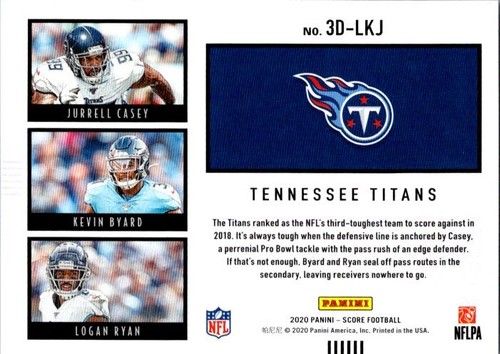 2020 Score 3D #13 Jurrell Casey Kevin Byard Logan Ryan Insert - Picture 2 of 2