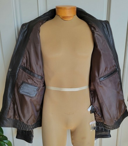 Cappotto bomber marrone scuro vera pelle di agnello taglia 56 XL nuovo con etichette Germania - Foto 11 di 12