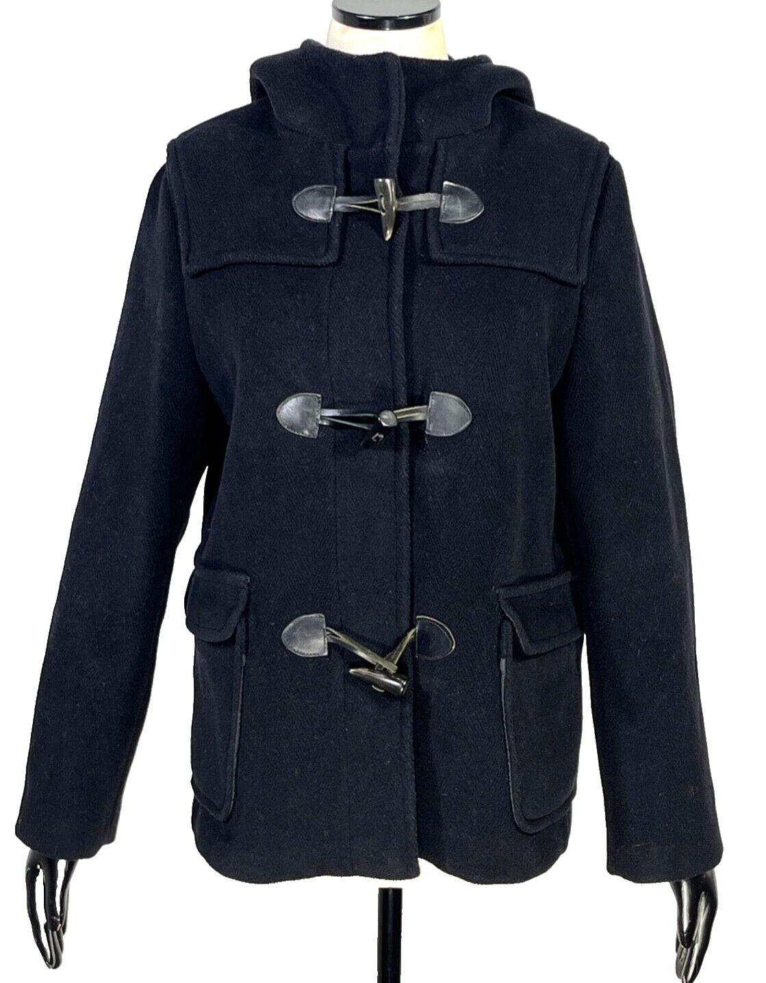 Burberry Black Wool Hooded Duffel Coat Size US 10