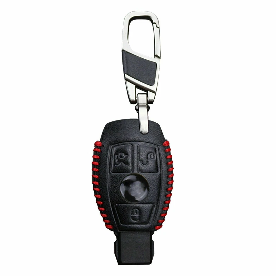 Funda de cuero negra con 3 botones para llavero remoto para Mercedes Benz Foto 3 de 4