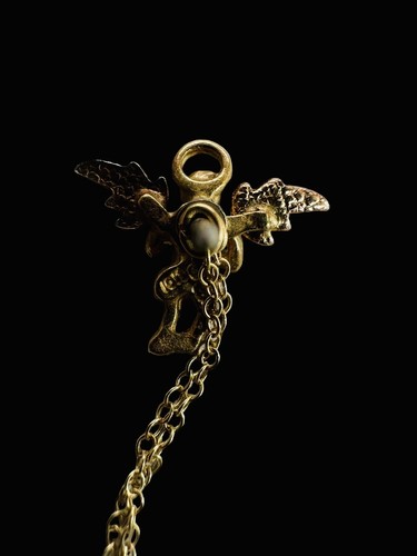 10K Solid Yellow & Rose Gold Flying Angel Cherub Wing Tie Pin Tack With Chain - 第 5/18 張圖片