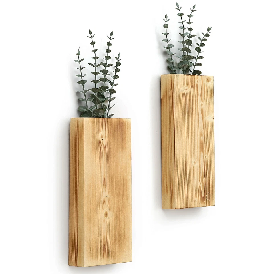 Juego de 2 jardineras de pared de madera, bolsillo de pared de madera para flores verdes y secas Foto 2 de 3