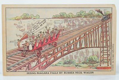 1908 Niagara Falls Rubber Neck Wagon Railroad Bridge Comic Cartoon Postcard