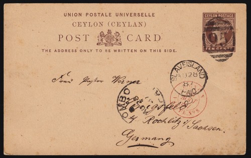 Ceylon Covers QV 10c. Postal Stationery Mint & Used 1887 Slave Island / Germany - Picture 2 of 3