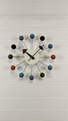 Wood Ball Wall Clock 13 in George Nelson Style Mid Century Modern