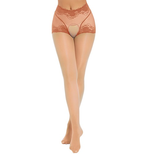 Women's Oil Glossy Crotchless Pantyhose Stocking Stretchy Tight Sports Lingerie - Picture 21 of 25