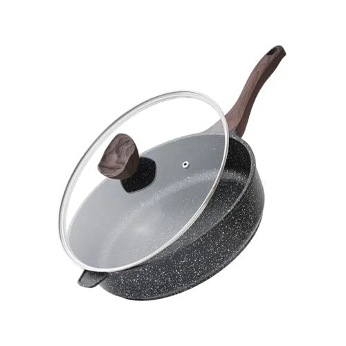 Nonstick Deep Frying Pan with Lid 12 Inch Large Skillet Granite Stone Saute 