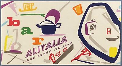 ALITALIA VINTAGE FIRST CLASS ZIGARETTE AIRLINE MENÜ M DETUDDO 50ER JAHRE KUNSTWERK BAR