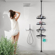 39"-125" high Tension Pole 4 Tiers Bathroom shower shampoo Shelves Rack holder