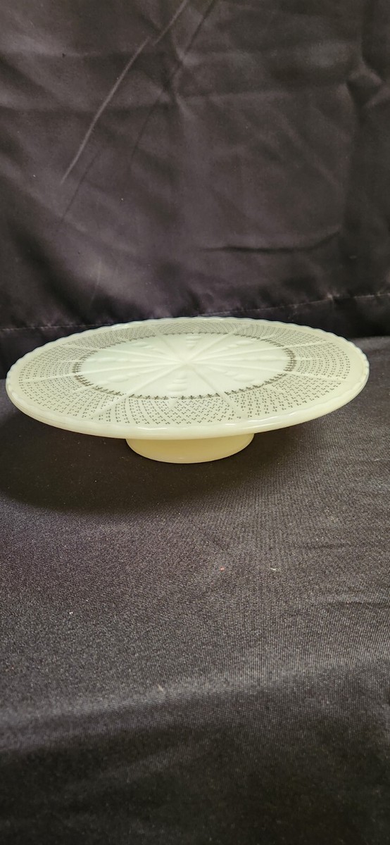 Anchor Hocking Vintage Fleur De Lis Cream Milk Glass Pedestal Cake