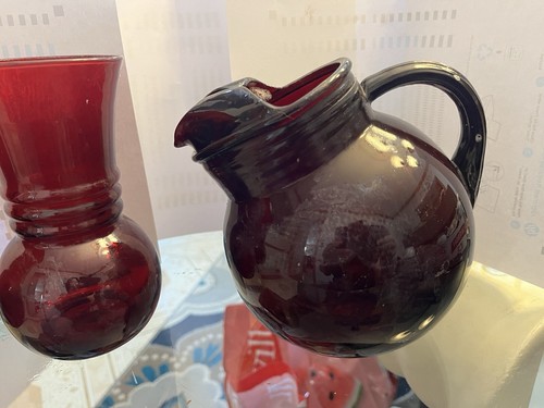 Vintage Anchor Hocking Royal Ruby Red Depression Glass Pitcher Mid Century MCM - Picture 7 of 8